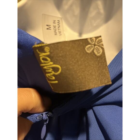 Taylor Royal Blue Azure Chiffon V neck High Low Midi Dress Medium - Picture 9 of 9